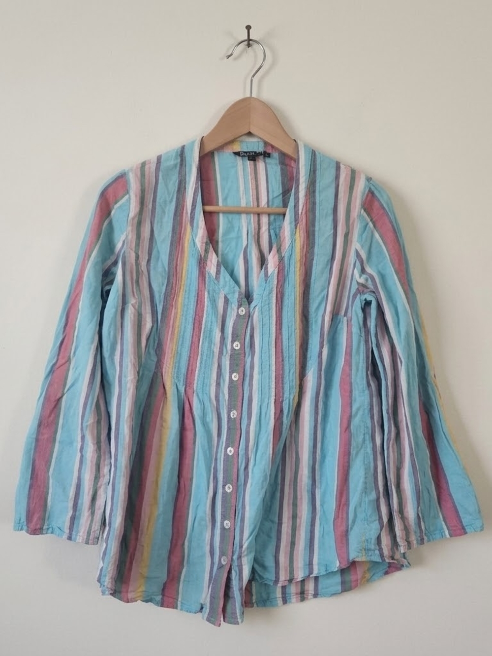 Roaman’s Women’s 14W Multicolor Striped Cotton Button Down Shirt
